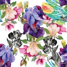 Colorful Floral with Black and White - Rice Decoupage Paper thumbnail