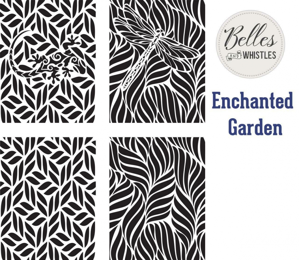 Dixie Belle stensil / sjablong Ikke selvklebende-gjenbrukbar Safari 4 Enchanted Garden - 7 x 9 in. each
