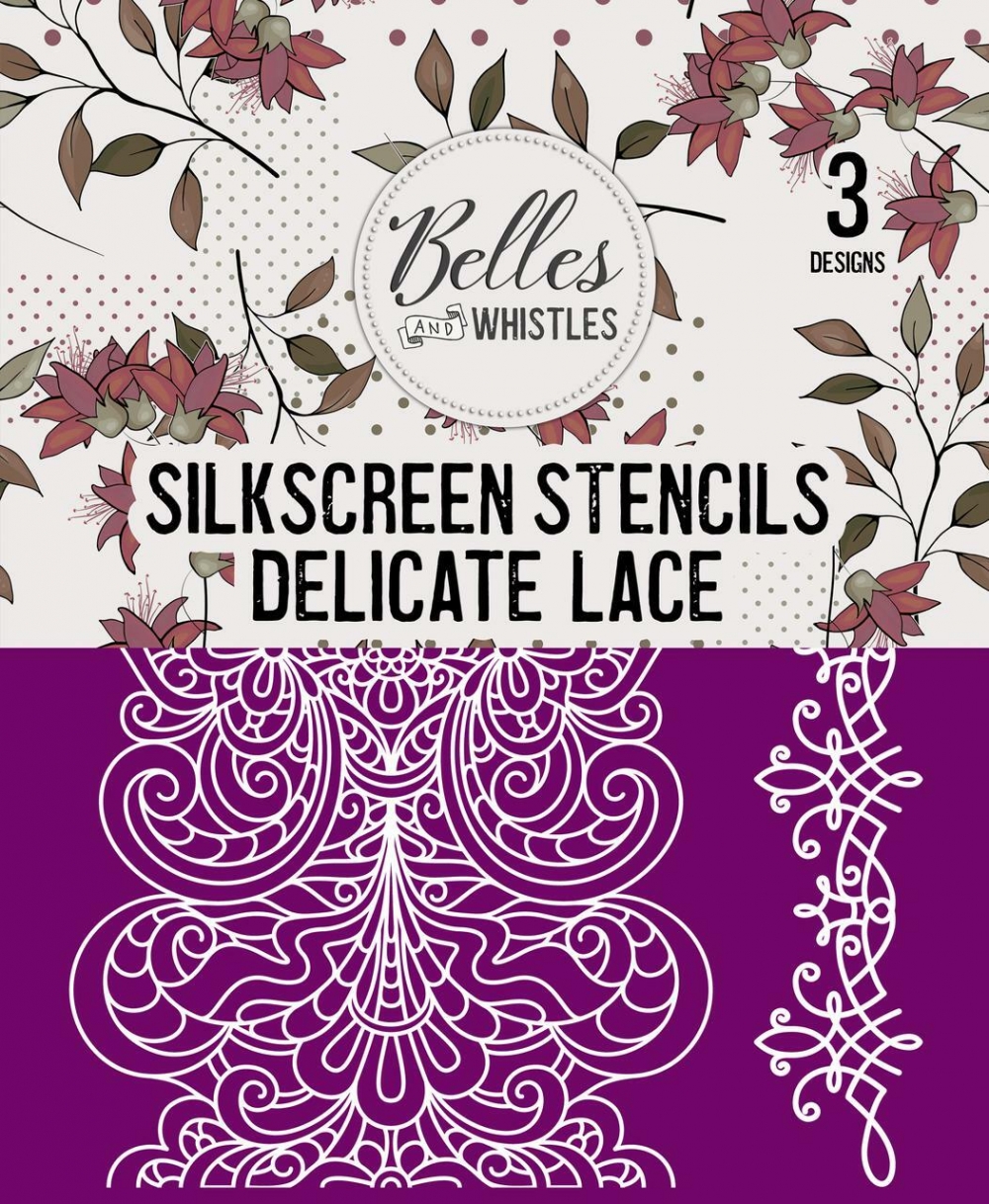 Belles and Whistles Silkscreen Stencil – Lightweight Adhesive – Reusable – Delicate Lace 20x25cm