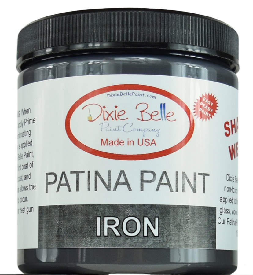 Create REAL Rust and Patina with our Patina Paint!
Choose between Iron, Copper and Bronze for 3 different results! After one coat of Dixie Belle Paint, apply one coat of Patina Paint, apply patina spray green or yellow.