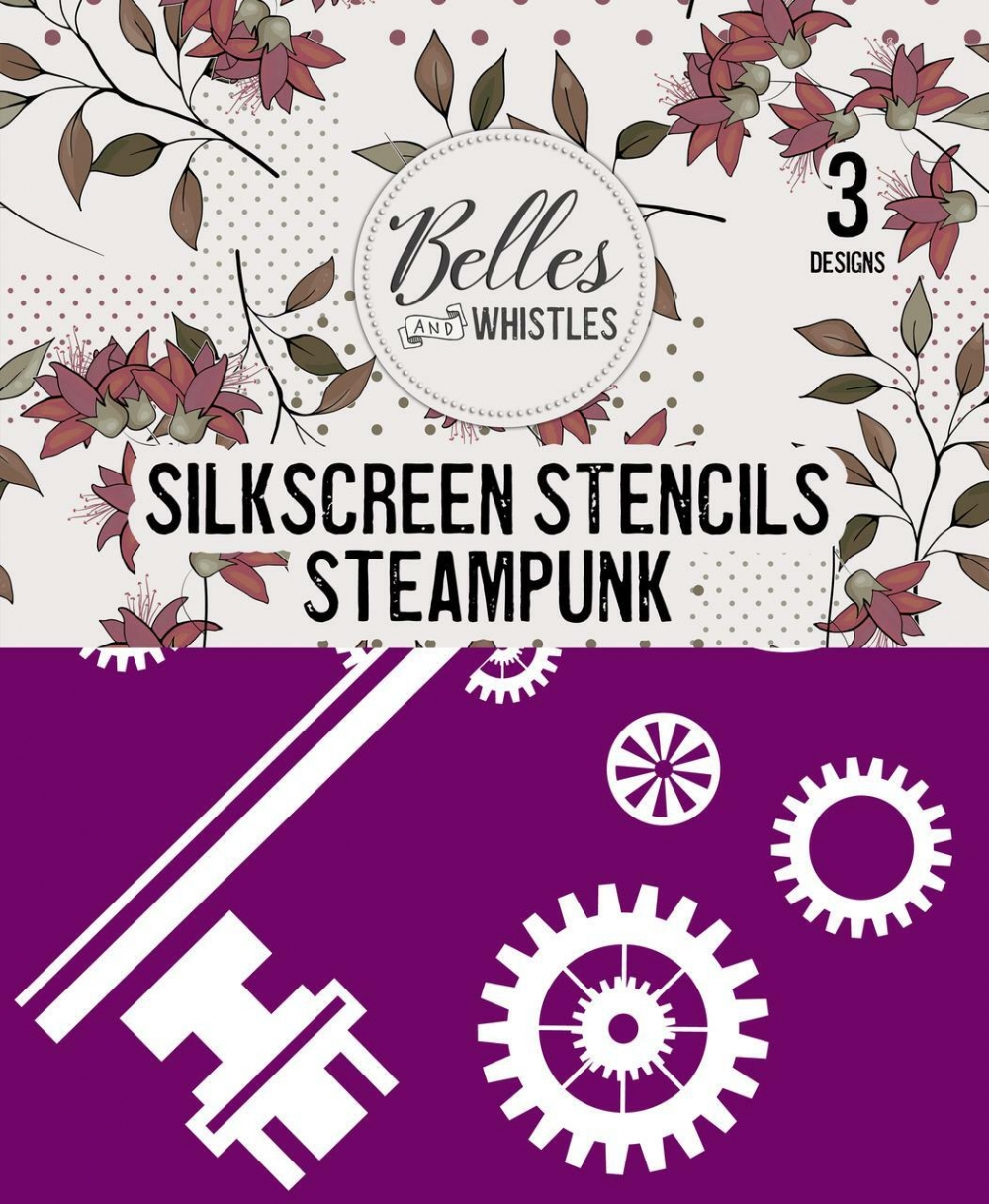 Belles and Whistles Silkscreen Stencil – Lightweight Adhesive – Reusable – Steampunk 20x25cm