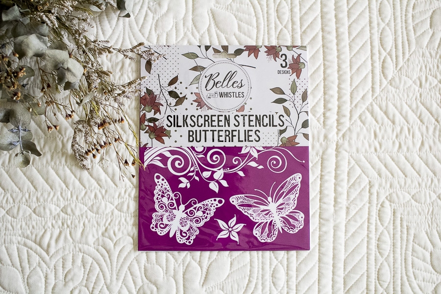 Belles and Whistles Silkscreen Stencil - Lightweight Adhesive - Reusable - Butterflies 20x25cm