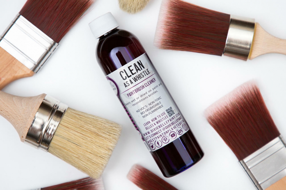 Clean as a Whistle is a cleaner and brush conditioner that removes build-up and dried paint from brushes.