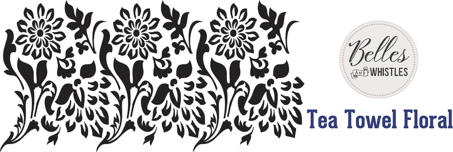 Dixie Belle stensil / sjablong Ikke selvklebende-gjenbrukbar Tea Towel Floral 19.05cm x 38.1cm