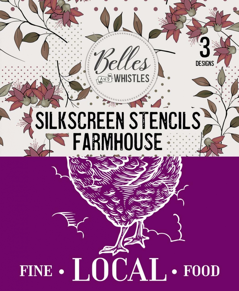 Belles and Whistles Silkscreen Stencil – Lightweight Adhesive – Reusable – Farmhouse 20x25cm